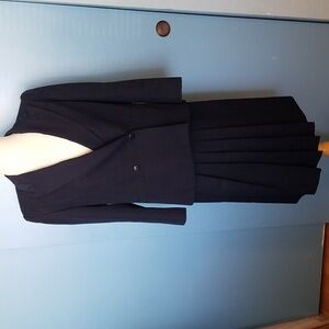 Michelle Stuart Suit Navy Pleated Midi Skirt Double Breasted Jacket Fully Lined